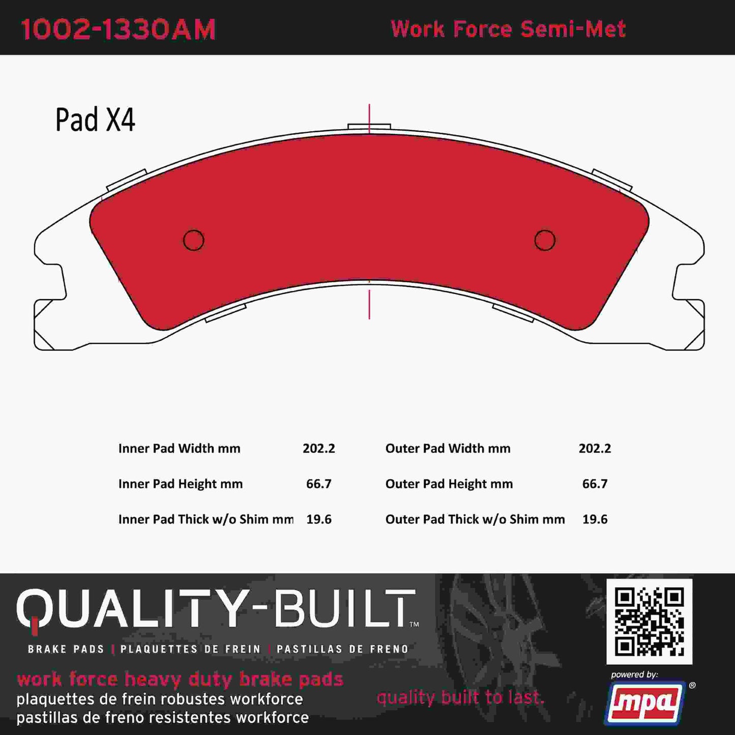 Quality-Built Quality-Built Work Force Heavy Duty Brake Pads w/ Hardware 1002-1330AM