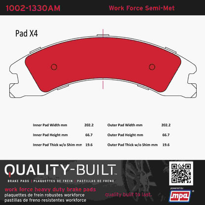 Quality-Built Quality-Built Work Force Heavy Duty Brake Pads w/ Hardware 1002-1330AM