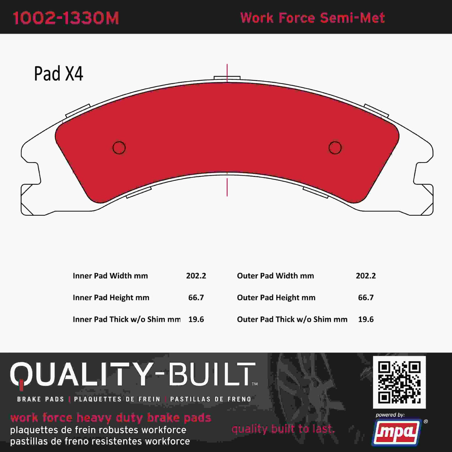 Quality-Built Quality-Built Work Force Heavy Duty Brake Pads w/ Hardware 1002-1330M