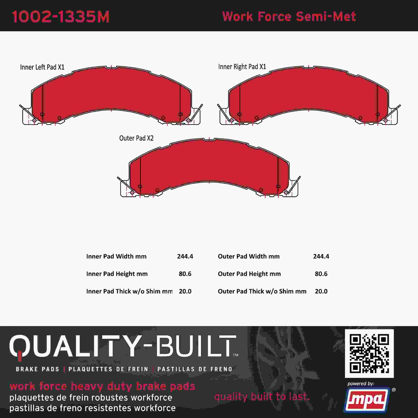 Quality-Built Quality-Built Work Force Heavy Duty Brake Pads w/ Hardware 1002-1335M