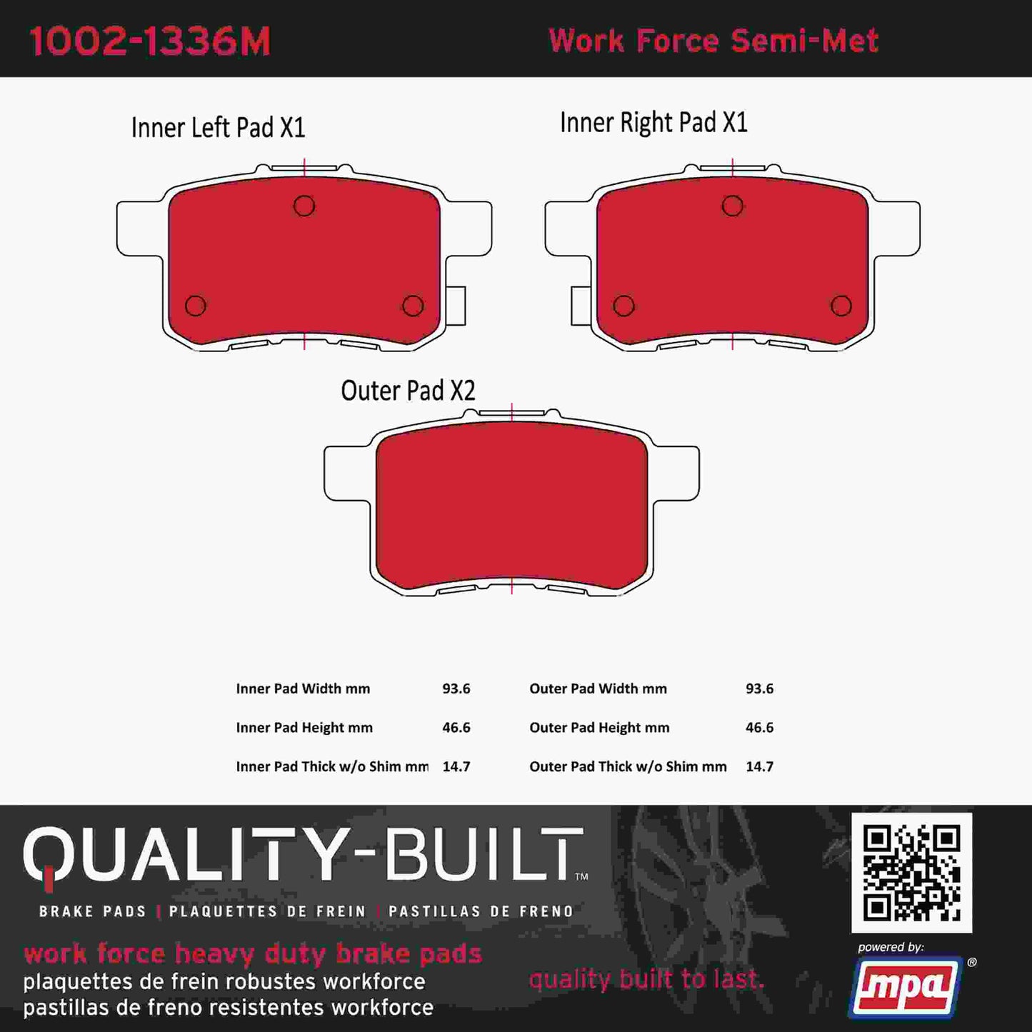 Quality-Built Quality-Built Work Force Heavy Duty Brake Pads w/ Hardware 1002-1336M