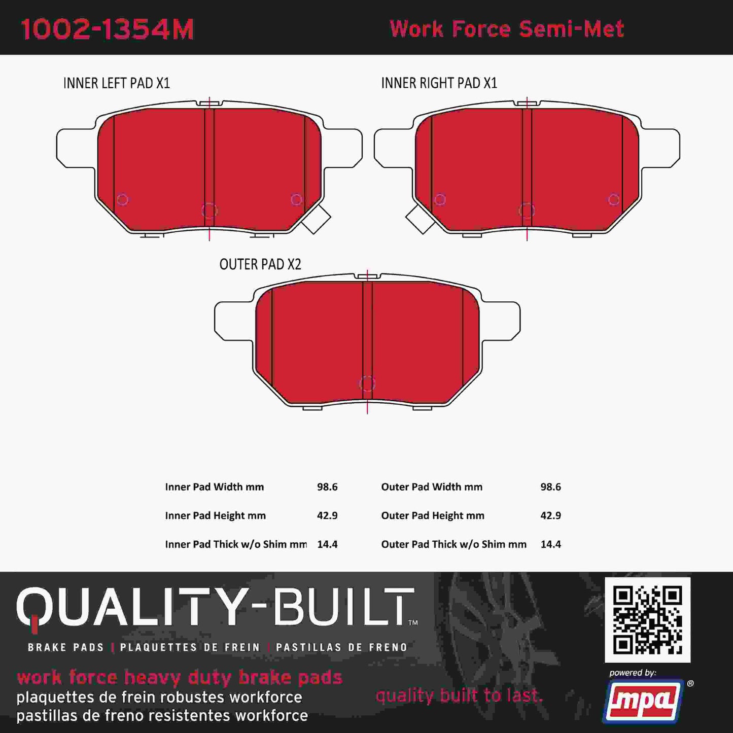 Quality-Built Quality-Built Work Force Heavy Duty Brake Pads w/ Hardware 1002-1354M