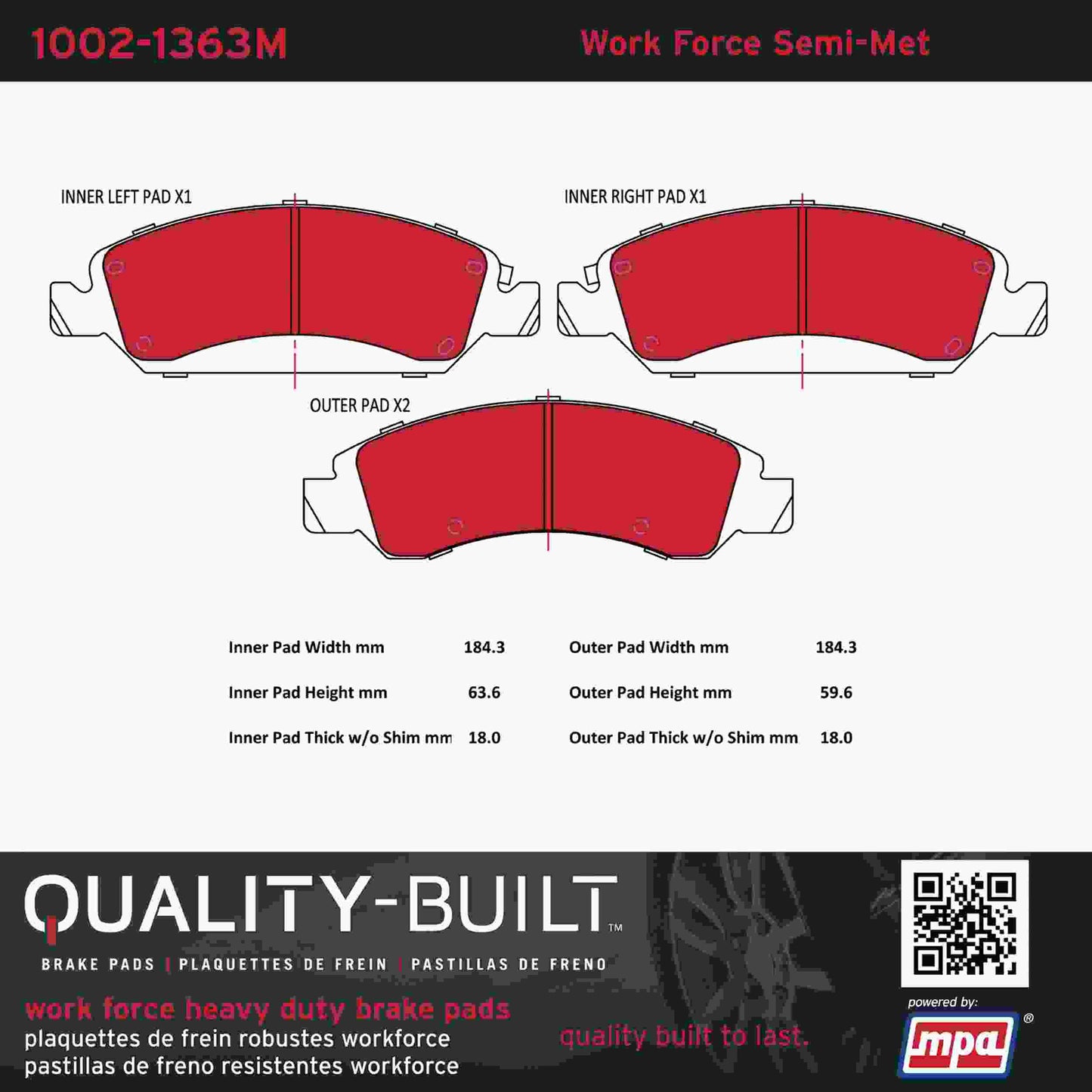 Quality-Built Quality-Built Work Force Heavy Duty Brake Pads w/ Hardware 1002-1363M