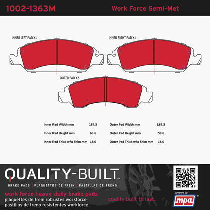 Quality-Built Quality-Built Work Force Heavy Duty Brake Pads w/ Hardware 1002-1363M