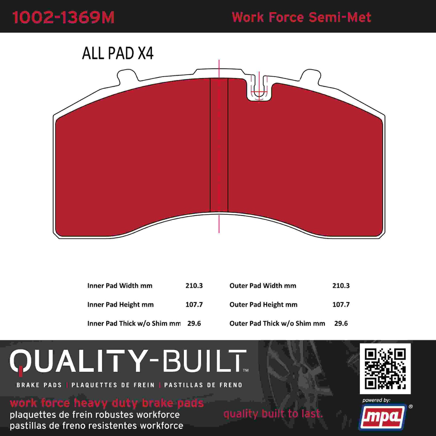 Quality-Built Quality-Built Work Force Heavy Duty Brake Pads w/ Hardware 1002-1369M