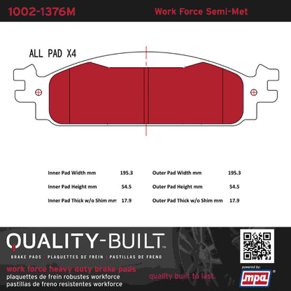 Quality-Built Quality-Built Work Force Heavy Duty Brake Pads w/ Hardware 1002-1376M