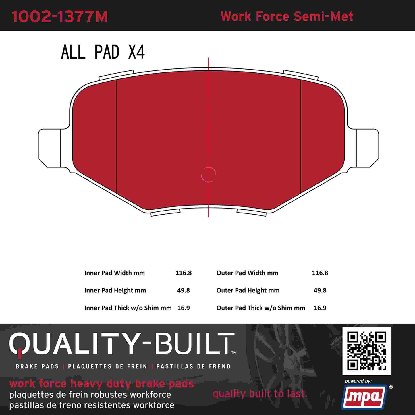 Quality-Built Quality-Built Work Force Heavy Duty Brake Pads w/ Hardware 1002-1377M