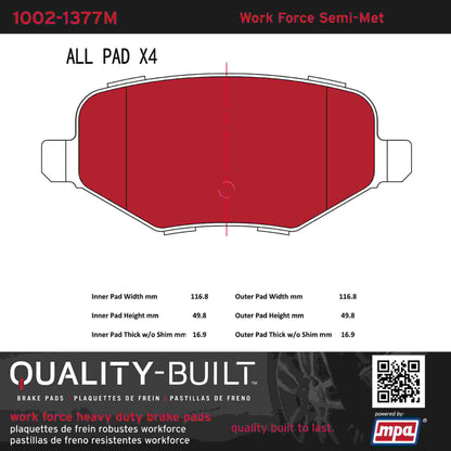 Quality-Built Quality-Built Work Force Heavy Duty Brake Pads w/ Hardware 1002-1377M