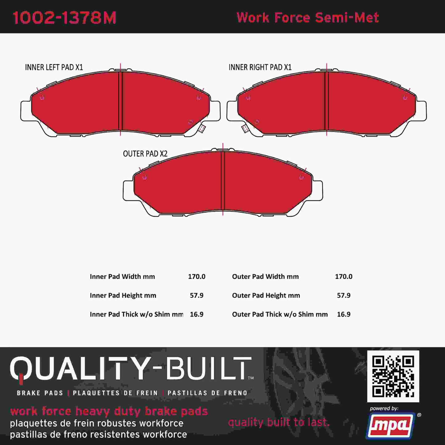 Quality-Built Quality-Built Work Force Heavy Duty Brake Pads w/ Hardware 1002-1378M