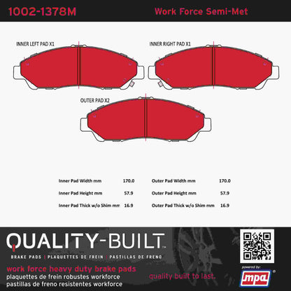 Quality-Built Quality-Built Work Force Heavy Duty Brake Pads w/ Hardware 1002-1378M