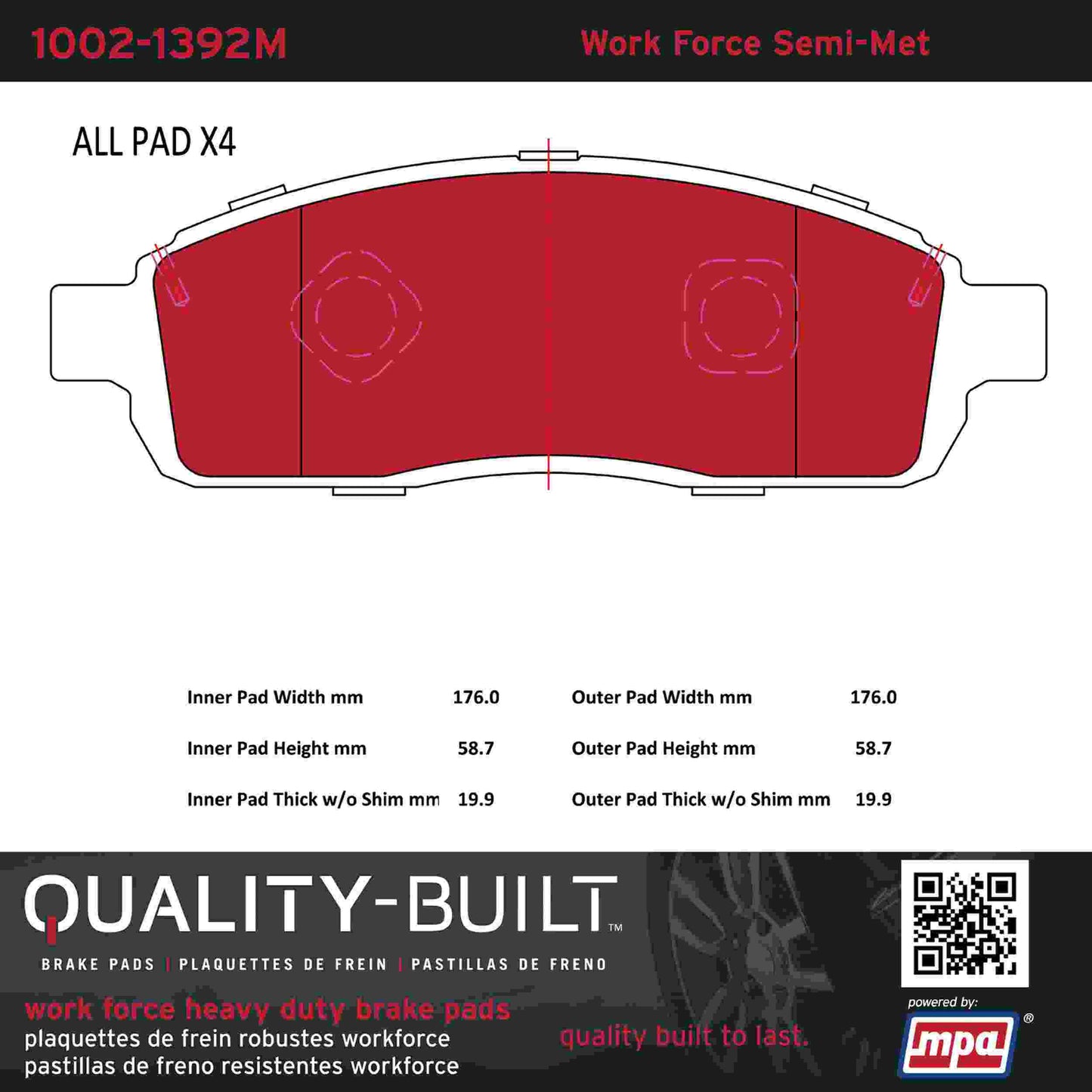 Quality-Built Quality-Built Work Force Heavy Duty Brake Pads w/ Hardware 1002-1392M