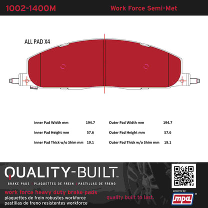 Quality-Built Quality-Built Work Force Heavy Duty Brake Pads w/ Hardware 1002-1400M