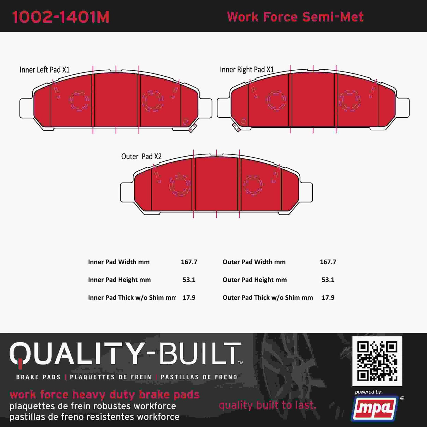 Quality-Built Quality-Built Work Force Heavy Duty Brake Pads w/ Hardware 1002-1401M