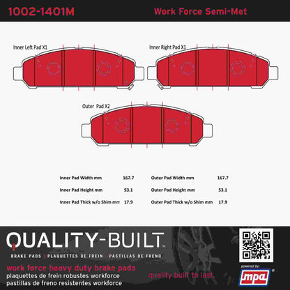 Quality-Built Quality-Built Work Force Heavy Duty Brake Pads w/ Hardware 1002-1401M