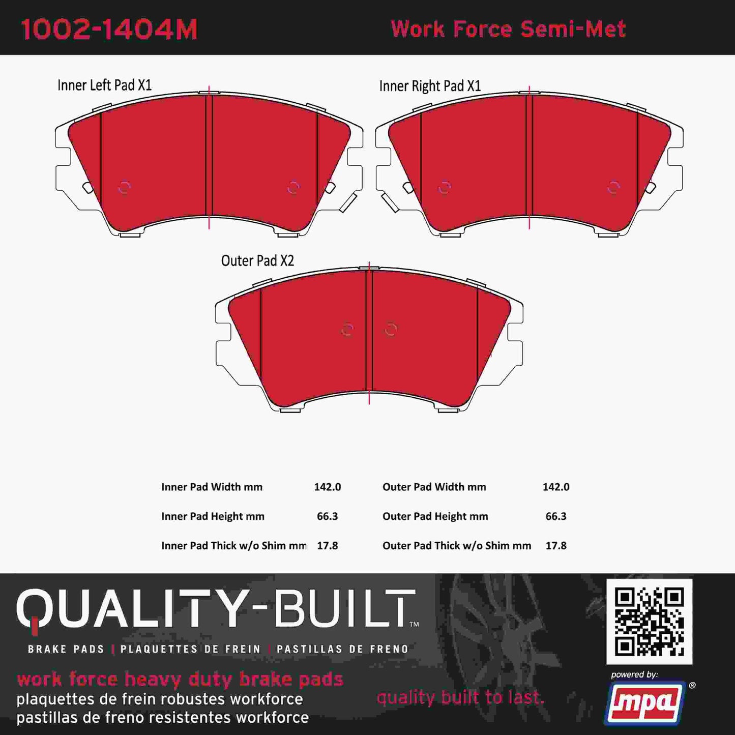Quality-Built Quality-Built Work Force Heavy Duty Brake Pads w/ Hardware 1002-1404M