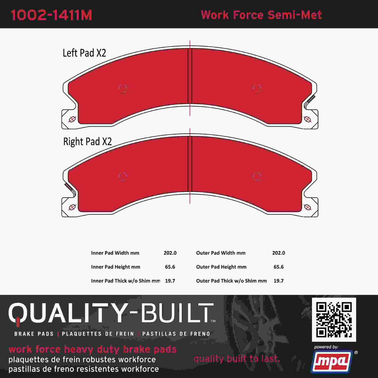 Quality-Built Quality-Built Work Force Heavy Duty Brake Pads w/ Hardware 1002-1411M