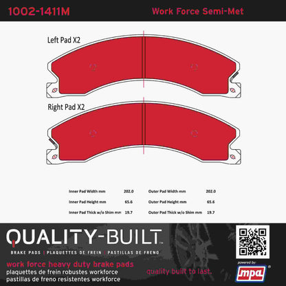 Quality-Built Quality-Built Work Force Heavy Duty Brake Pads w/ Hardware 1002-1411M