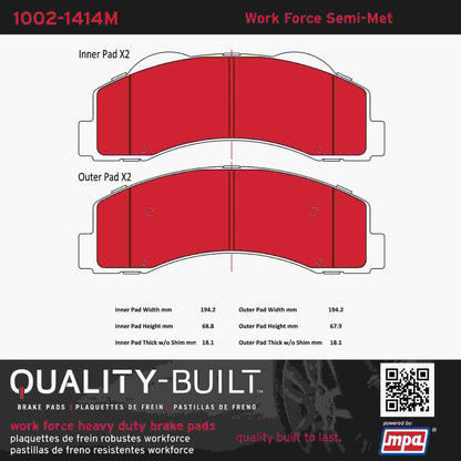 Quality-Built Quality-Built Work Force Heavy Duty Brake Pads w/ Hardware 1002-1414M
