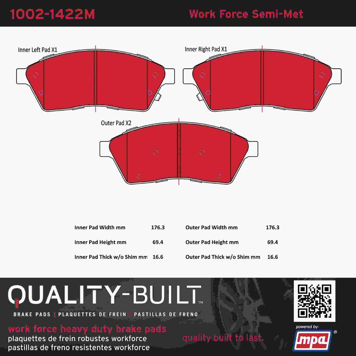 Quality-Built Quality-Built Work Force Heavy Duty Brake Pads w/ Hardware 1002-1422M