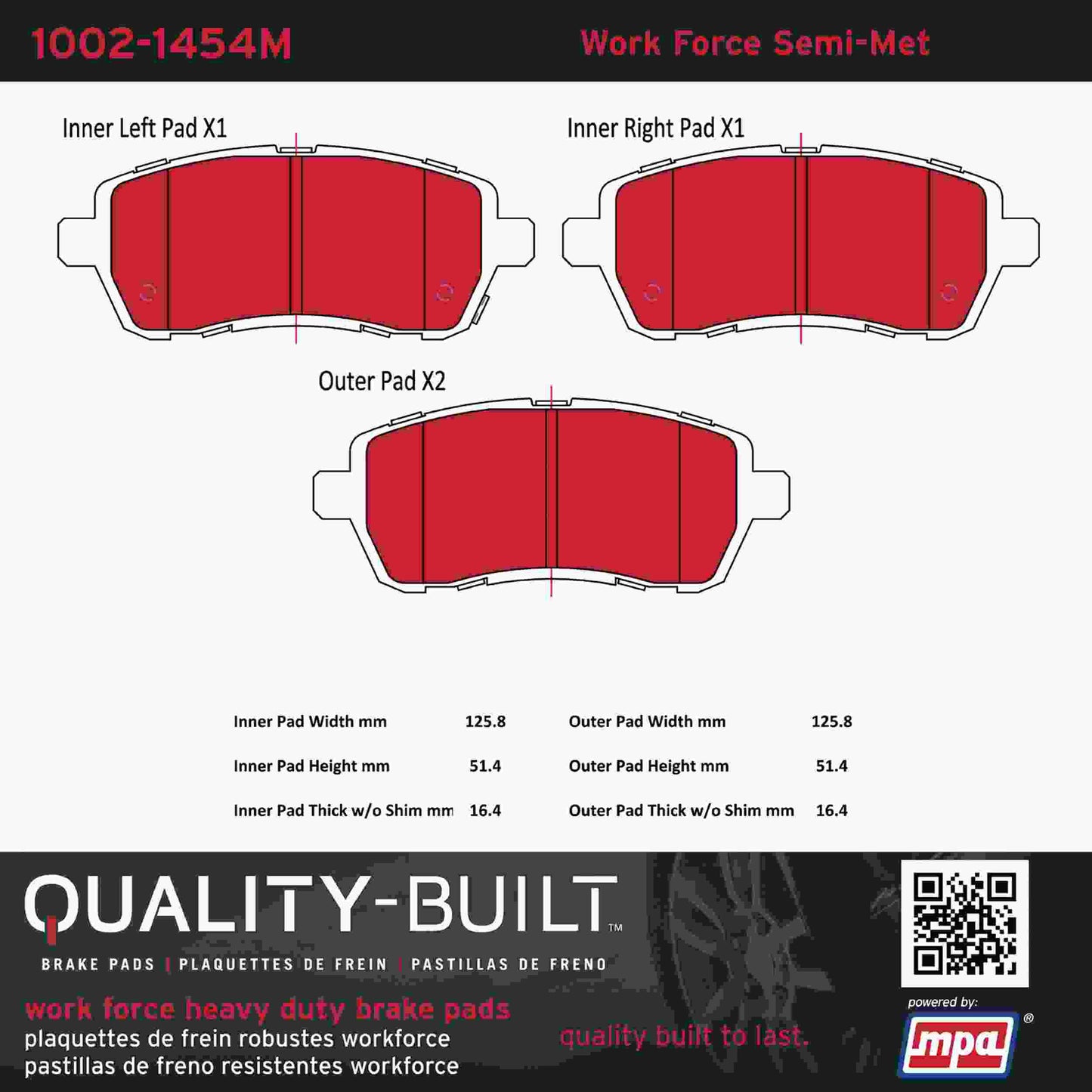 Quality-Built Quality-Built Work Force Heavy Duty Brake Pads w/ Hardware 1002-1454M