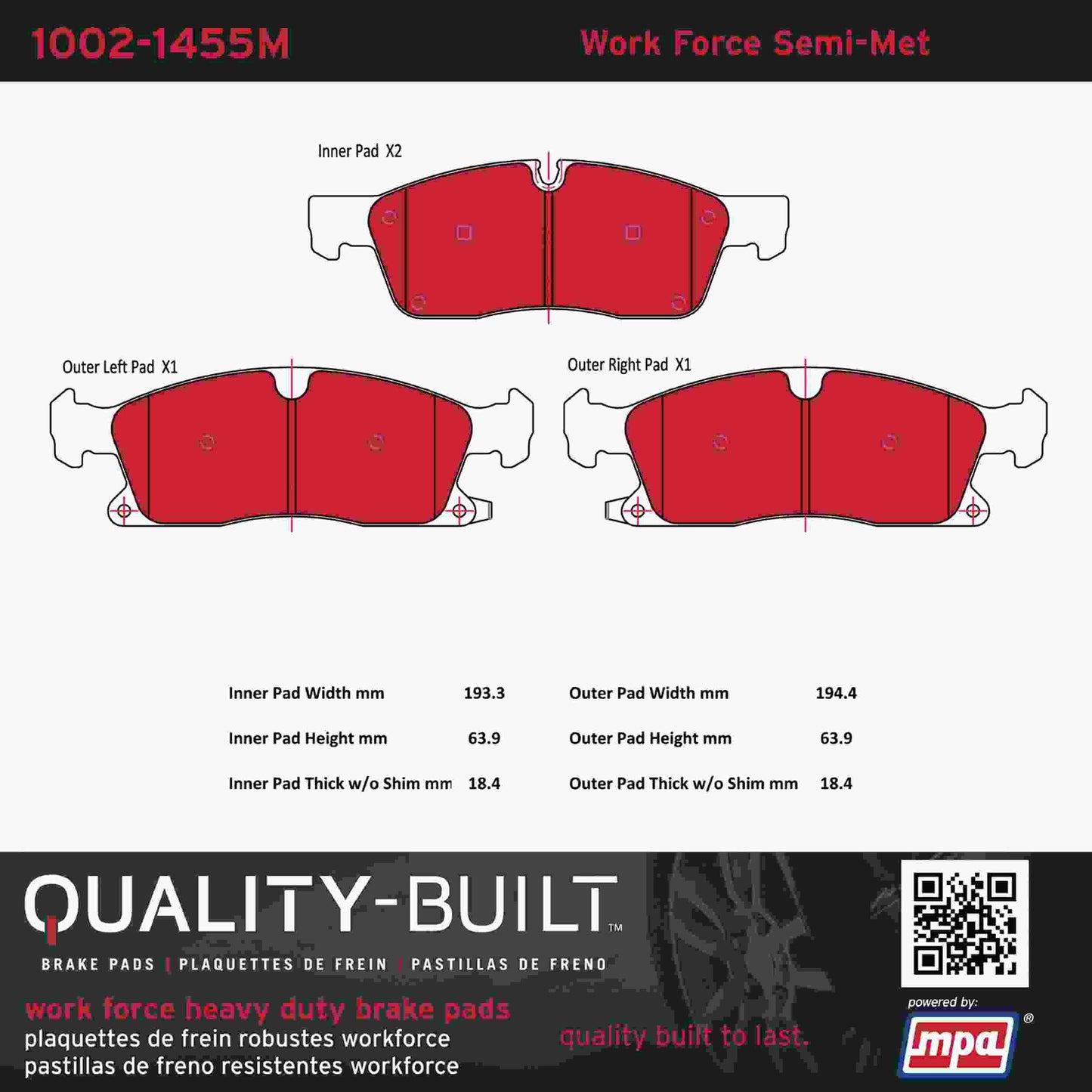 Quality-Built Quality-Built Work Force Heavy Duty Brake Pads w/ Hardware 1002-1455M