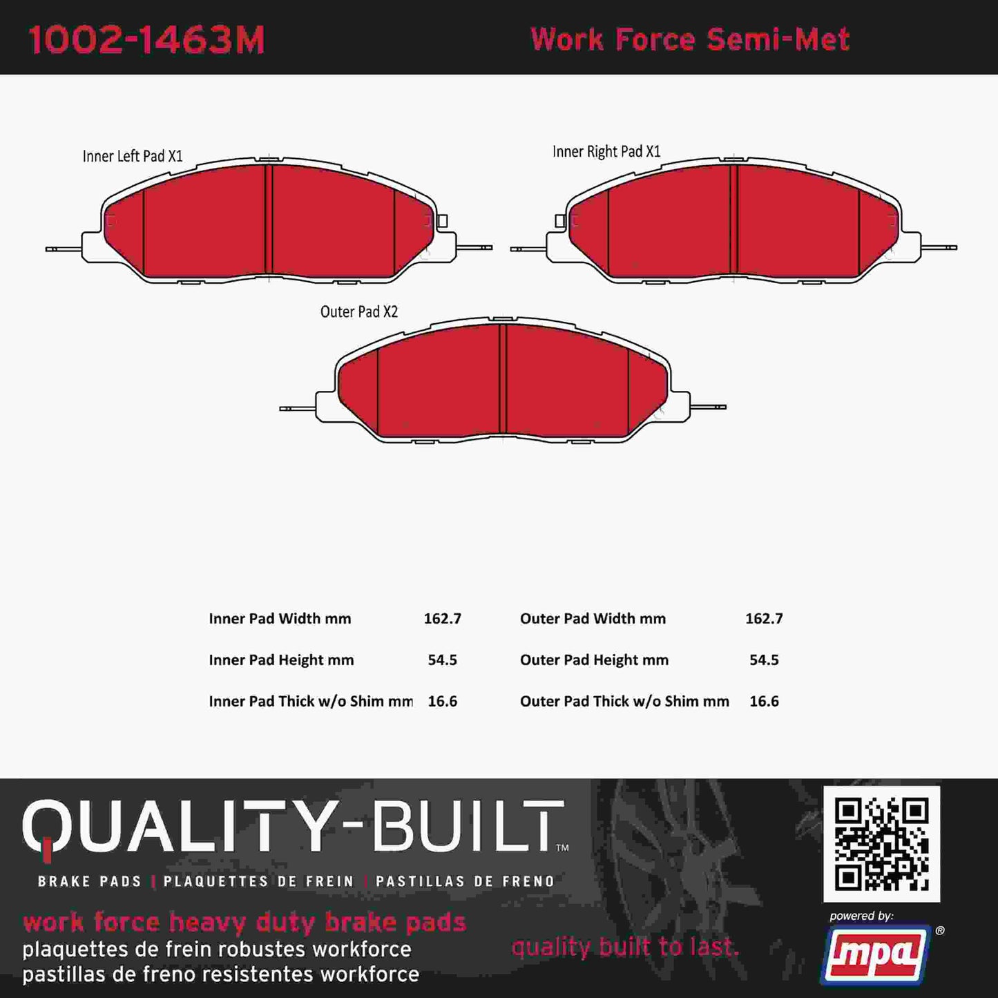 Quality-Built Quality-Built Work Force Heavy Duty Brake Pads w/ Hardware 1002-1463M