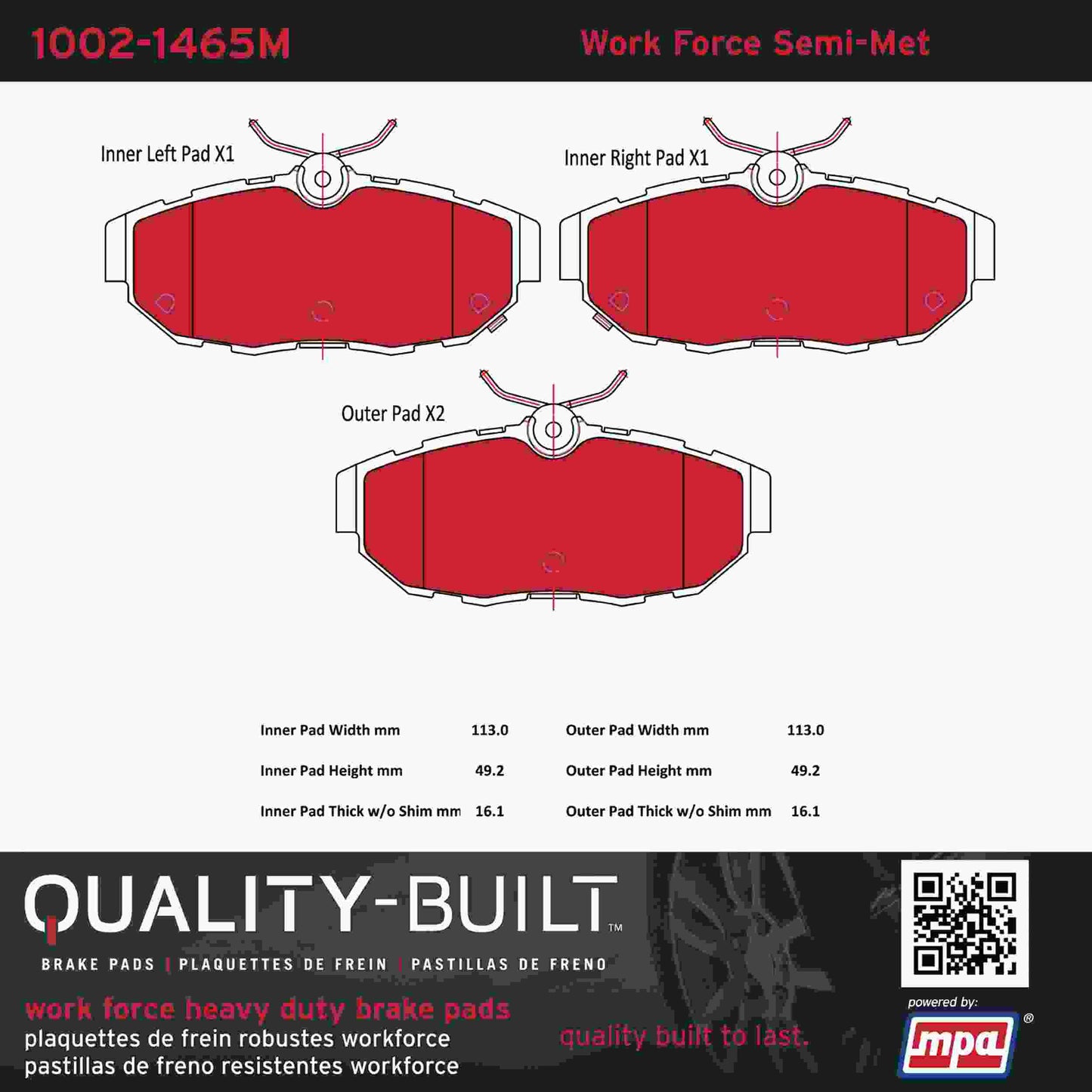 Quality-Built Quality-Built Work Force Heavy Duty Brake Pads w/ Hardware 1002-1465M