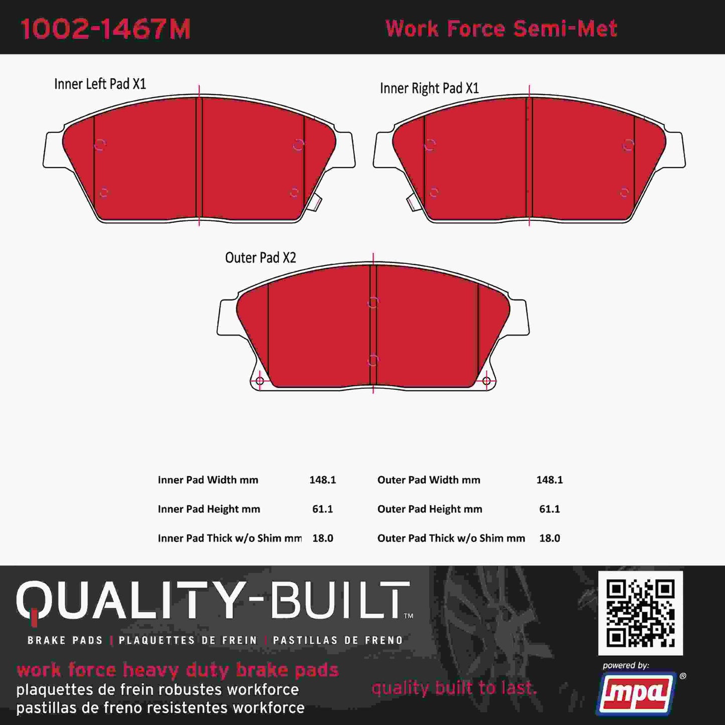 Quality-Built Quality-Built Work Force Heavy Duty Brake Pads w/ Hardware 1002-1467M