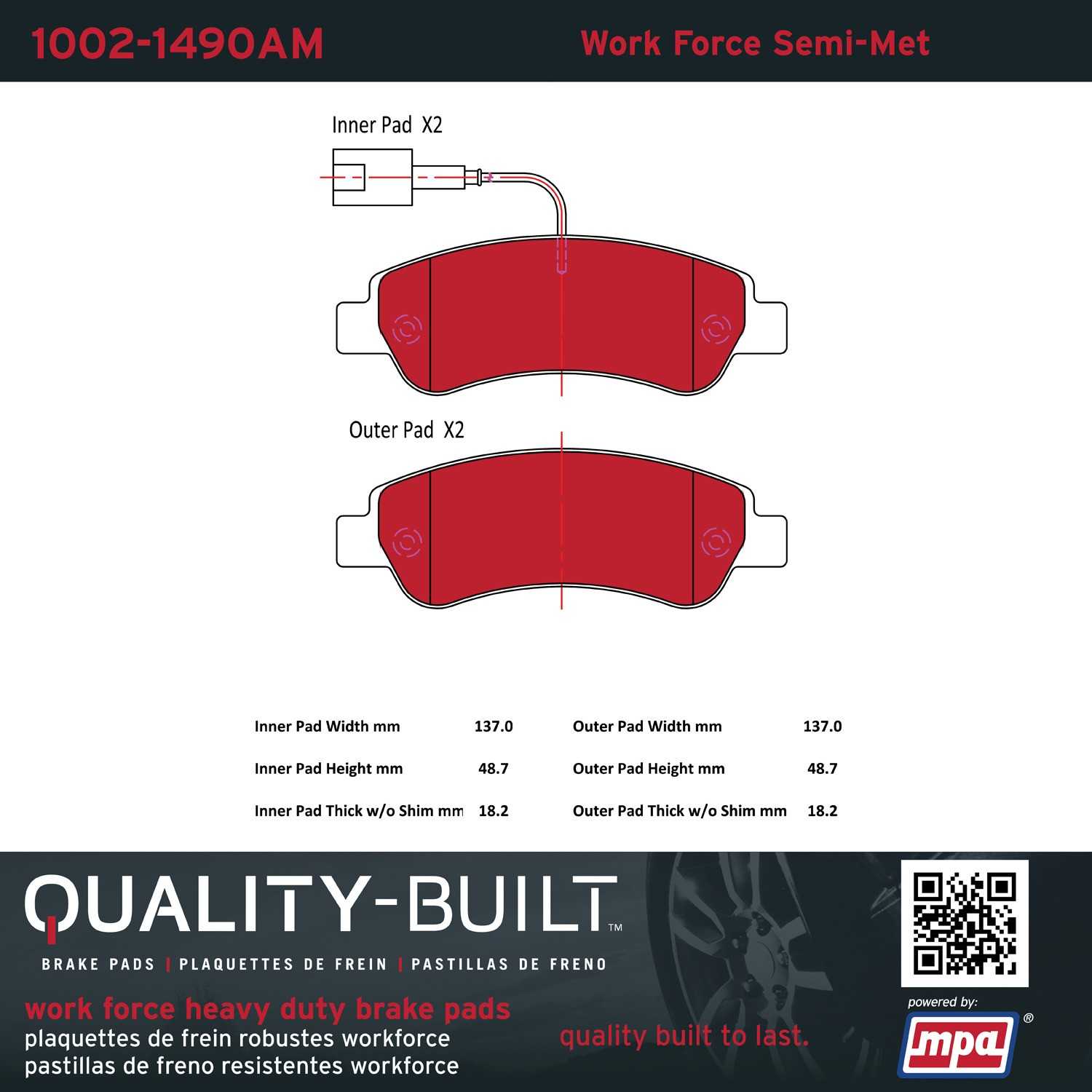 Quality-Built Quality-Built Work Force Heavy Duty Brake Pads 1002-1490AM