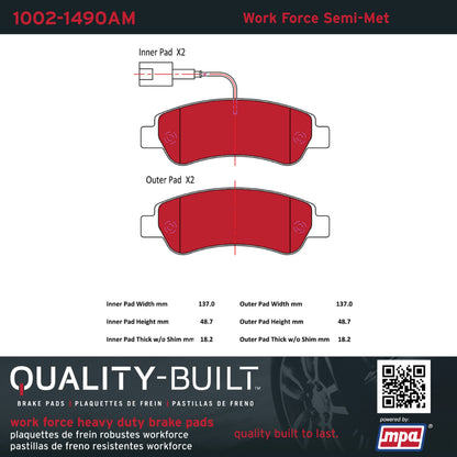 Quality-Built Quality-Built Work Force Heavy Duty Brake Pads 1002-1490AM