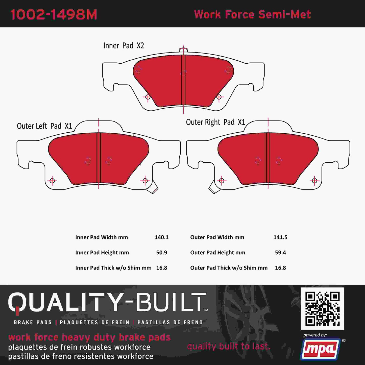 Quality-Built Quality-Built Work Force Heavy Duty Brake Pads w/ Hardware 1002-1498M