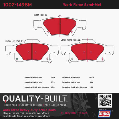 Quality-Built Quality-Built Work Force Heavy Duty Brake Pads w/ Hardware 1002-1498M