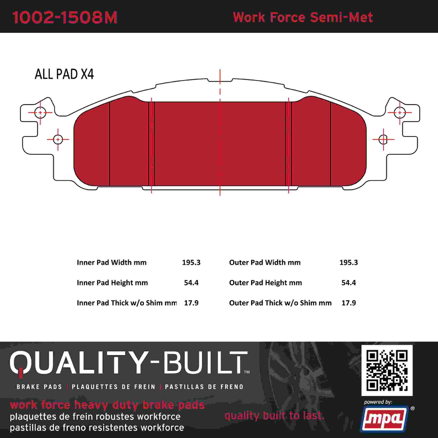 Quality-Built Quality-Built Work Force Heavy Duty Brake Pads w/ Hardware 1002-1508M