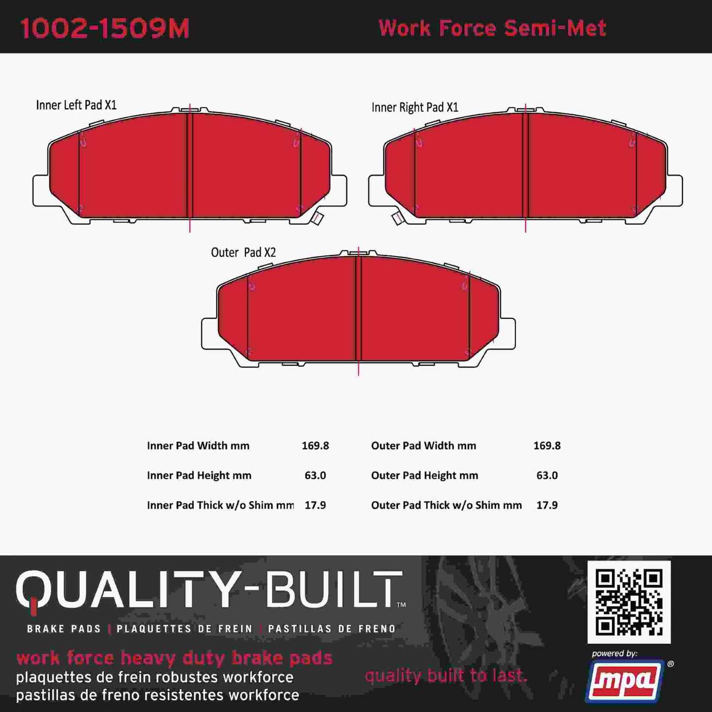 Quality-Built Quality-Built Work Force Heavy Duty Brake Pads w/ Hardware 1002-1509M