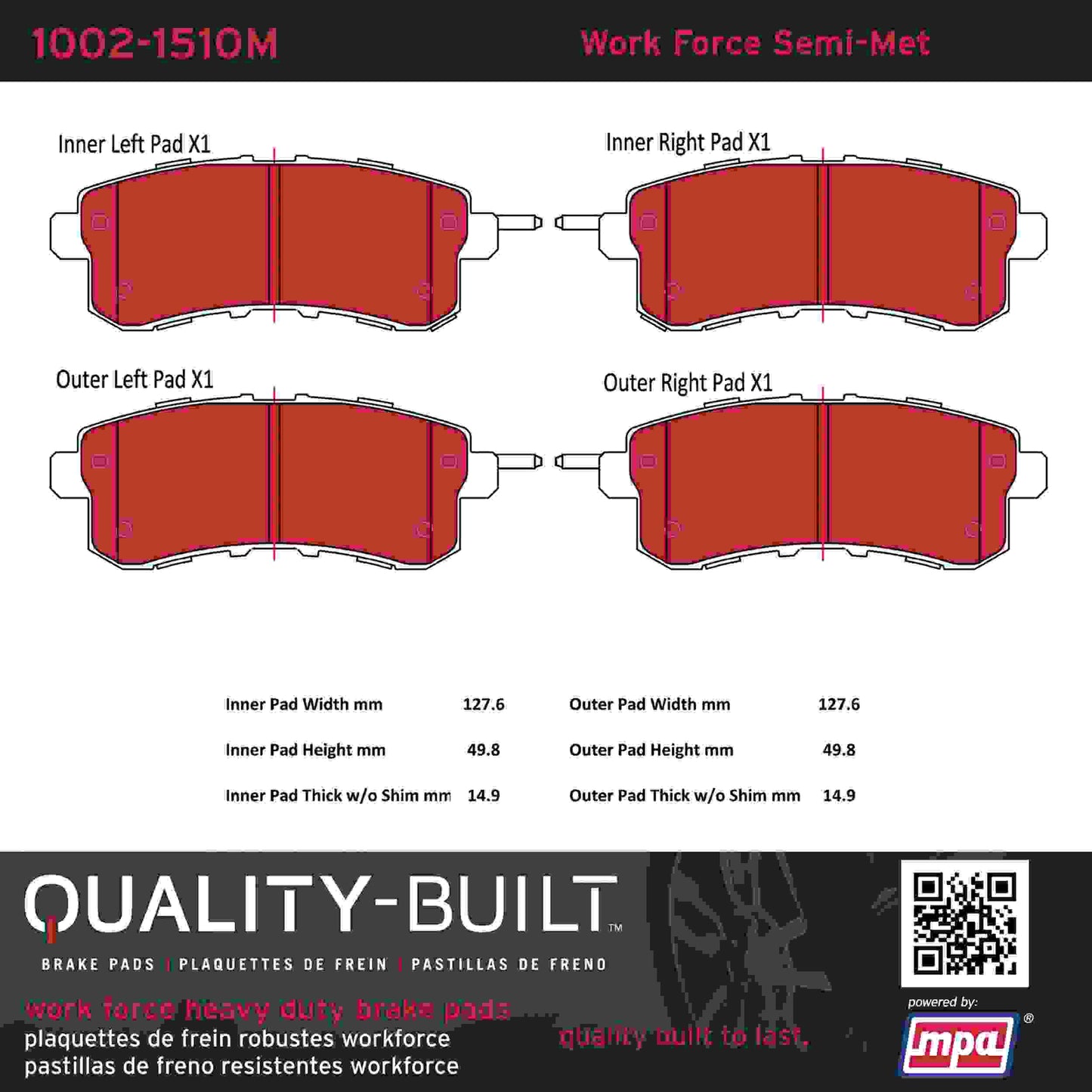 Quality-Built Quality-Built Work Force Heavy Duty Brake Pads w/ Hardware 1002-1510M