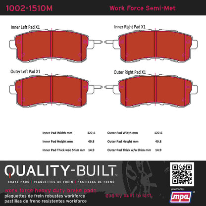 Quality-Built Quality-Built Work Force Heavy Duty Brake Pads w/ Hardware 1002-1510M