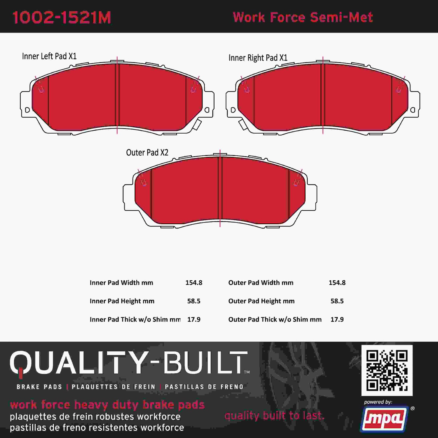 Quality-Built Quality-Built Work Force Heavy Duty Brake Pads w/ Hardware 1002-1521M