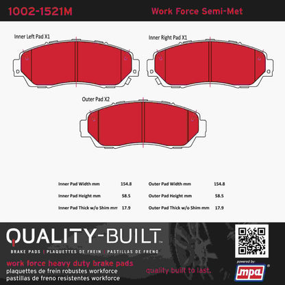 Quality-Built Quality-Built Work Force Heavy Duty Brake Pads w/ Hardware 1002-1521M