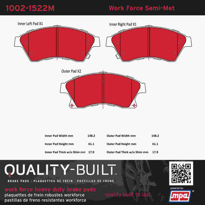 Quality-Built Quality-Built Work Force Heavy Duty Brake Pads w/ Hardware 1002-1522M