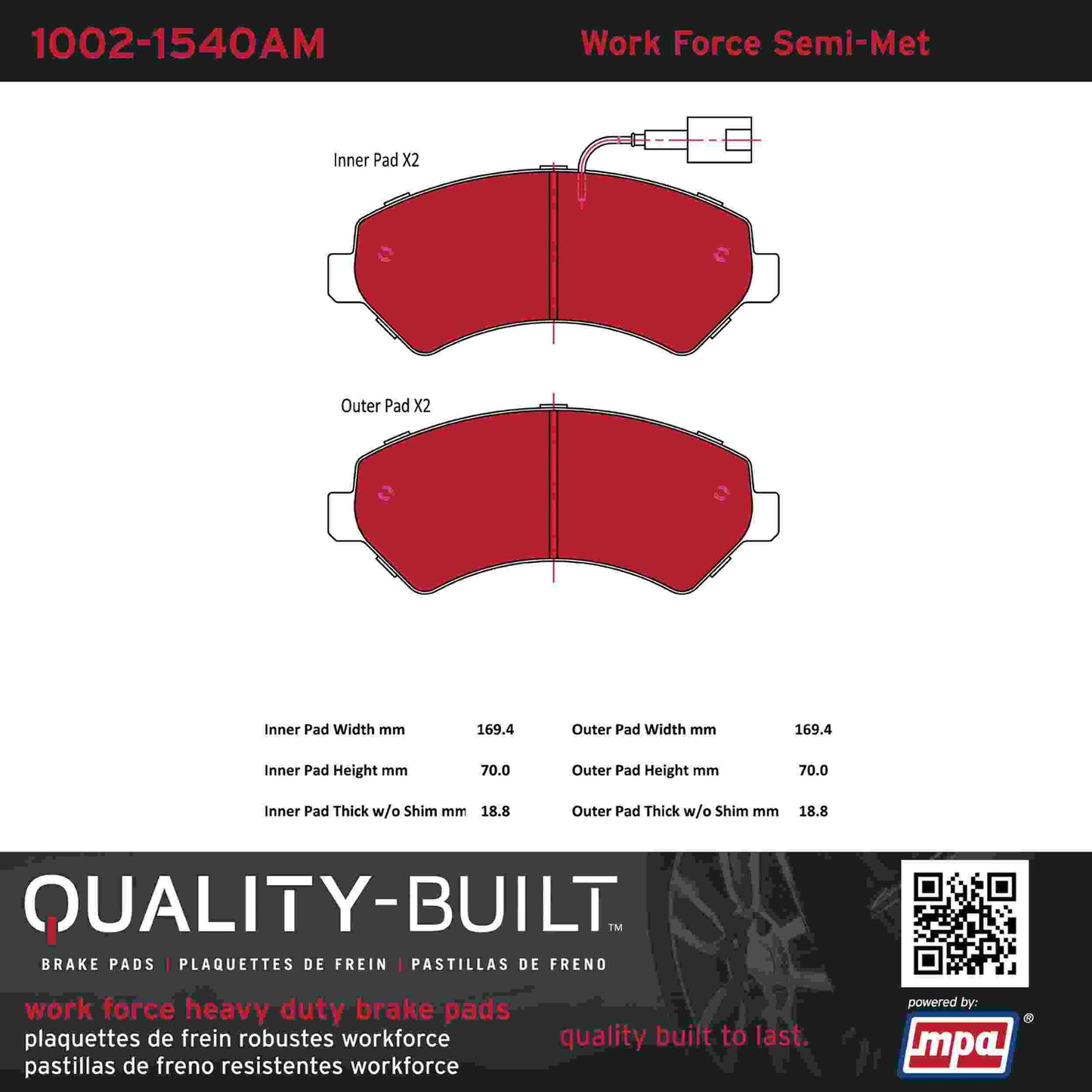 Quality-Built Quality-Built Work Force Heavy Duty Brake Pads w/ Hardware 1002-1540AM