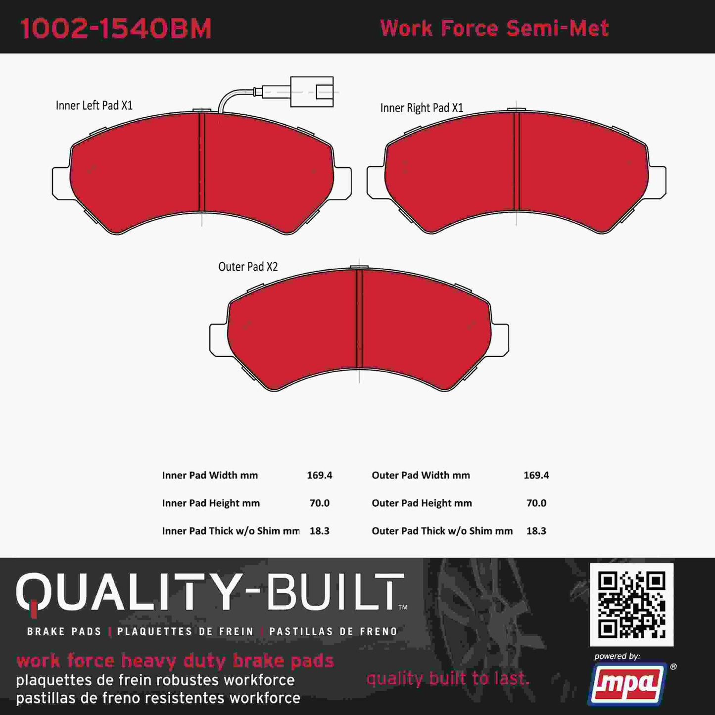 Quality-Built Quality-Built Work Force Heavy Duty Brake Pads w/ Hardware 1002-1540BM