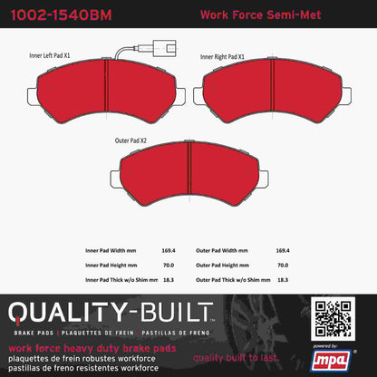 Quality-Built Quality-Built Work Force Heavy Duty Brake Pads w/ Hardware 1002-1540BM