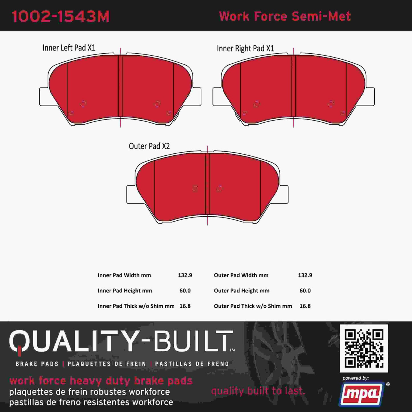 Quality-Built Quality-Built Work Force Heavy Duty Brake Pads w/ Hardware 1002-1543M