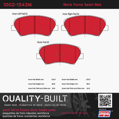 Quality-Built Quality-Built Work Force Heavy Duty Brake Pads w/ Hardware 1002-1543M