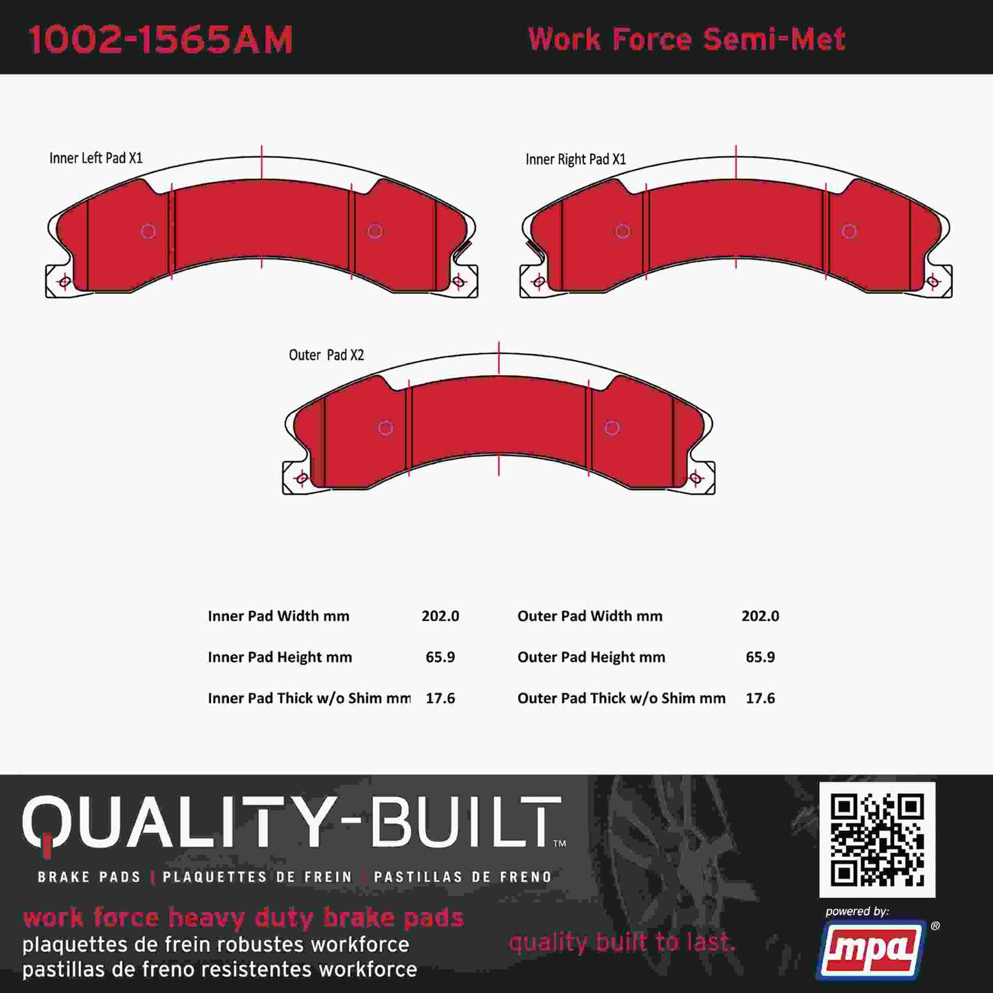 Quality-Built Quality-Built Work Force Heavy Duty Brake Pads w/ Hardware 1002-1565AM