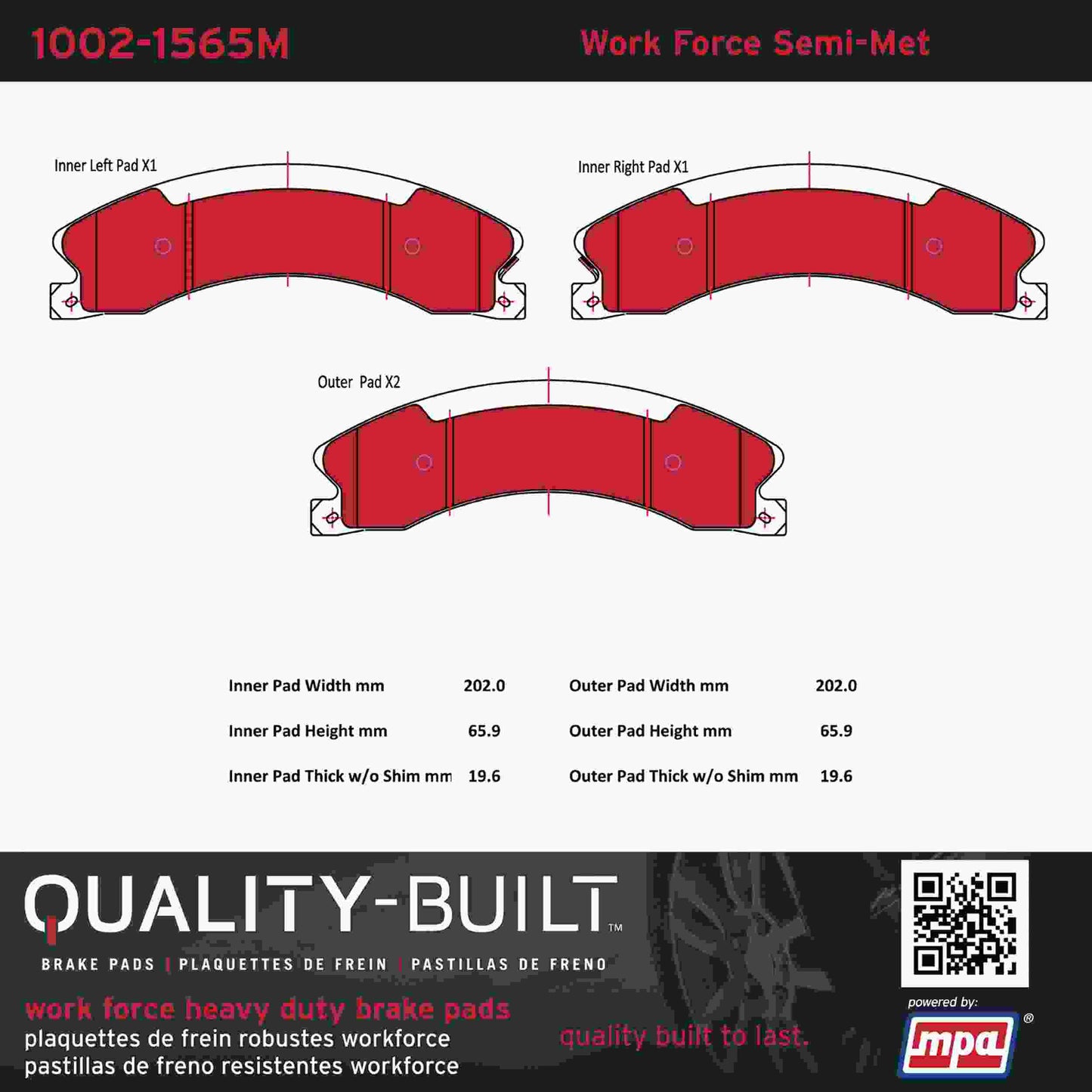 Quality-Built Quality-Built Work Force Heavy Duty Brake Pads w/ Hardware 1002-1565M