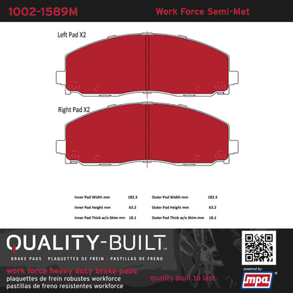 Quality-Built Quality-Built Work Force Heavy Duty Brake Pads w/ Hardware 1002-1589M