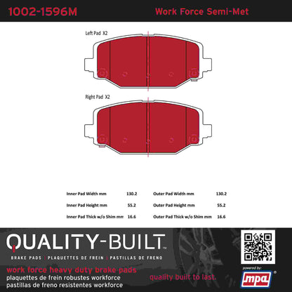 Quality-Built Quality-Built Work Force Heavy Duty Brake Pads w/ Hardware 1002-1596M