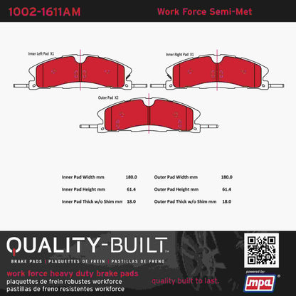 Quality-Built Quality-Built Work Force Heavy Duty Brake Pads w/ Hardware 1002-1611AM