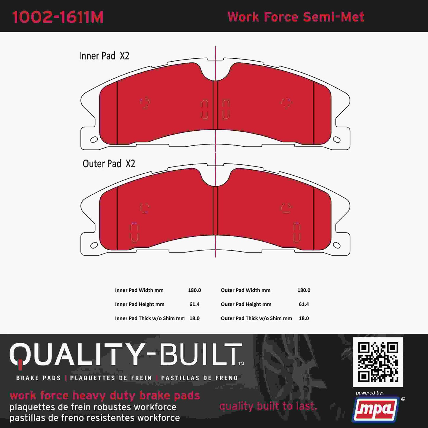 Quality-Built Quality-Built Work Force Heavy Duty Brake Pads w/ Hardware 1002-1611M